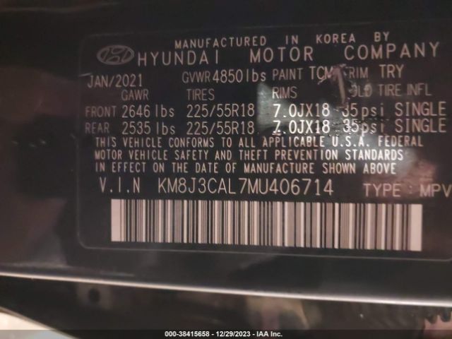 2021 HYUNDAI TUCSON KM8J3CAL7MU406714 Photo 8