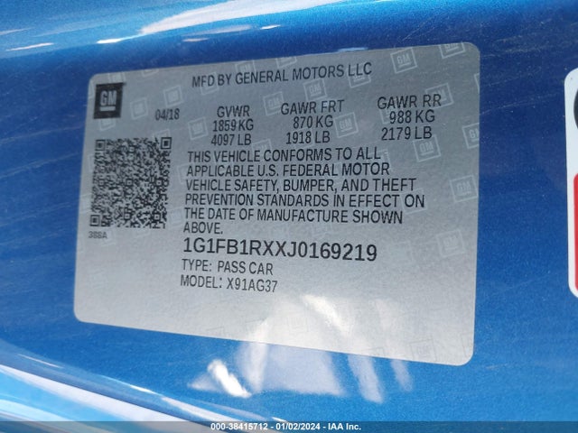 Chevrolet Camaro 1lt 2018 1G1FB1RXXJ0169219 Image 9