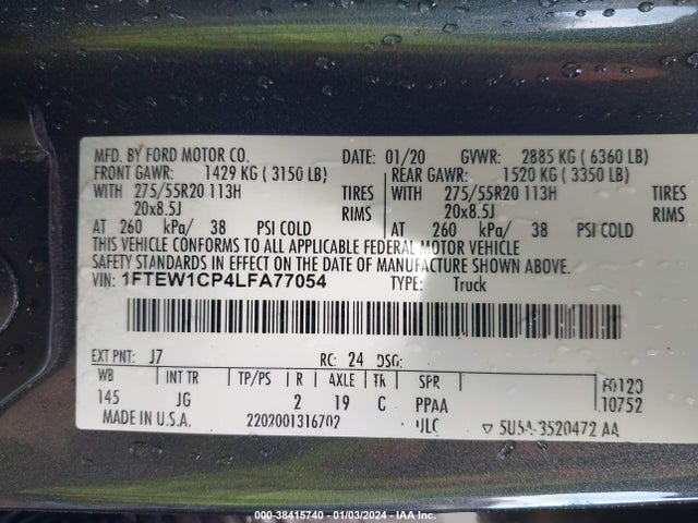 Ford F-150 Xl 2020 1FTEW1CP4LFA77054 Image 9