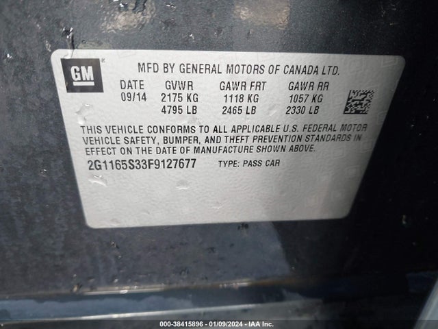 Chevrolet IMPALA 2LZ 2015 2G1165S33F9127677 Image 9