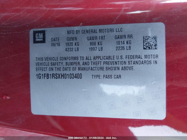 2017 CHEVROLET CAMARO 1G1FB1RSXH0103400 Photo 8