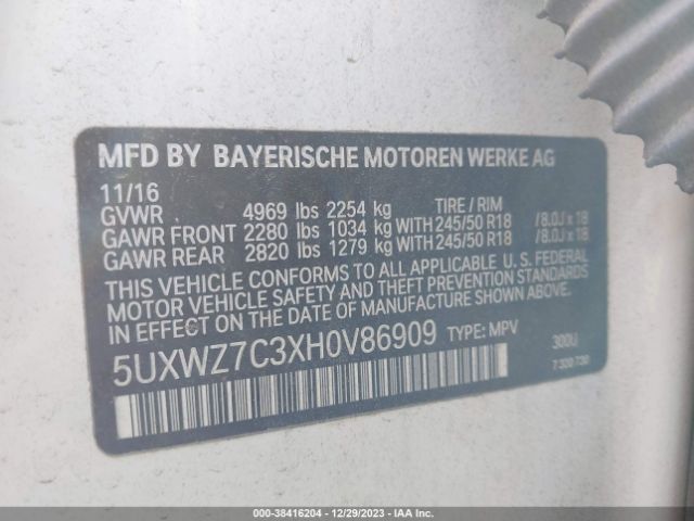 5UXWZ7C3XH0V86909 BMW X3 Sdrive28i