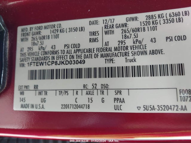 Ford F-150 Xlt 2018 1FTEW1CP8JKD03049 Image 9
