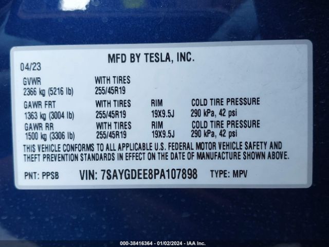 7SAYGDEE8PA107898 Tesla Model Y