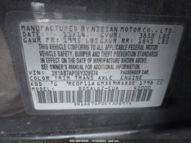 3N1AB7AP0EY328974 Nissan SENTRA SL