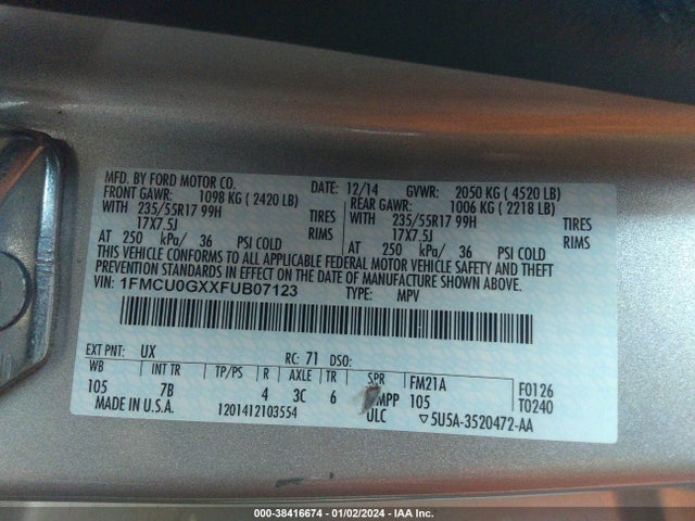 Ford ESCAPE SE 2015 1FMCU0GXXFUB07123 Image 9