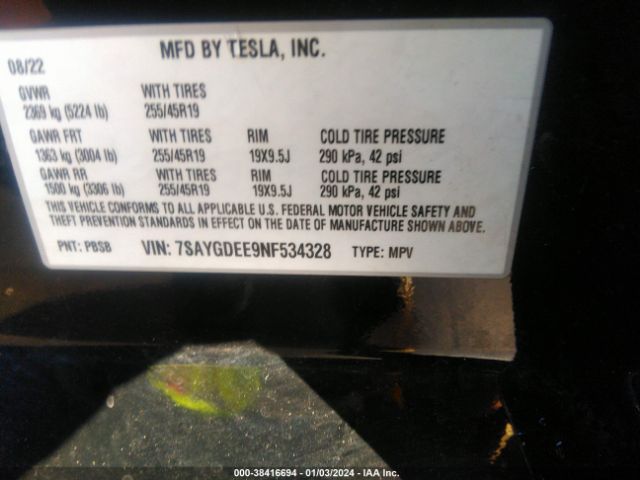 7SAYGDEE9NF534328 Tesla Model Y Long Range Dual Motor All-wheel Drive