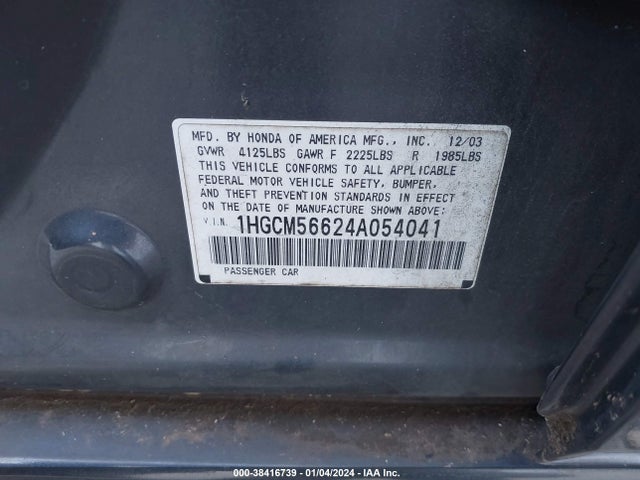 2004 HONDA ACCORD 2.4 EX VIN: 1HGCM56624A054041