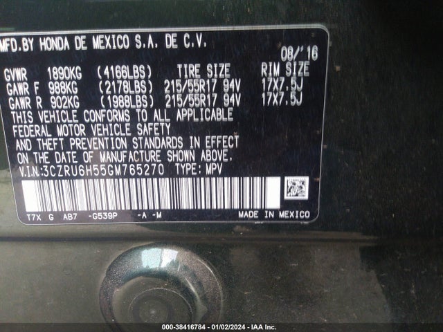 Honda HR-V EX 2016 3CZRU6H55GM765270 Image 9