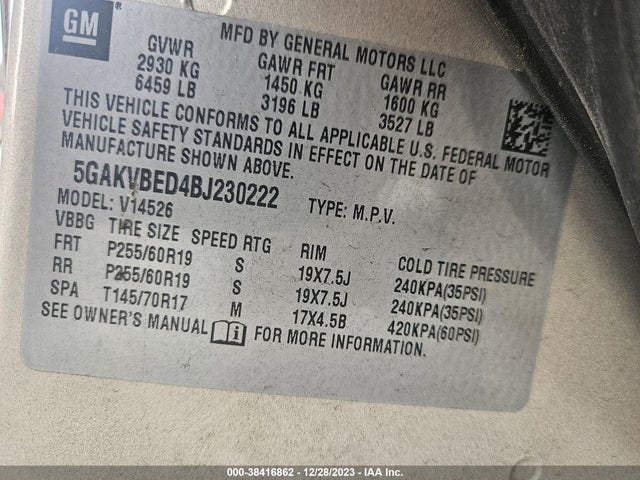 2011 BUICK ENCLAVE VIN: 5GAKVBED4BJ230222