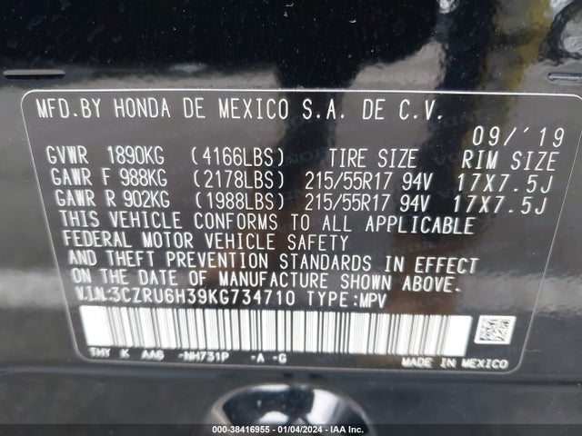 Honda HR-V LX 2019 3CZRU6H39KG734710 Image 9