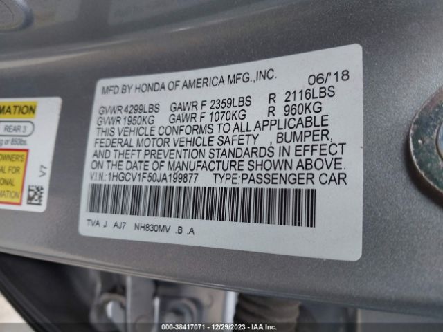 1HGCV1F50JA199877 Honda Accord Ex-l