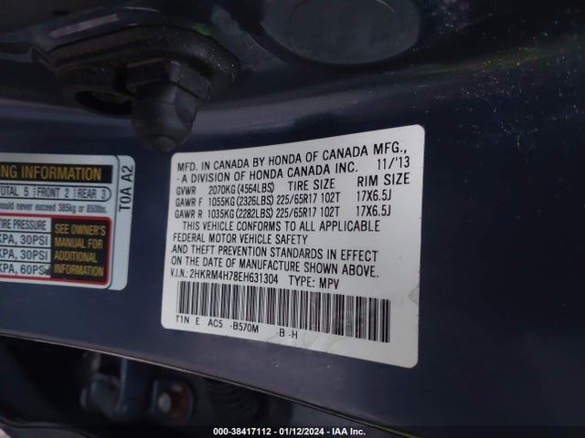Honda Cr-v Ex-l 2014 2HKRM4H78EH631304 Image 9
