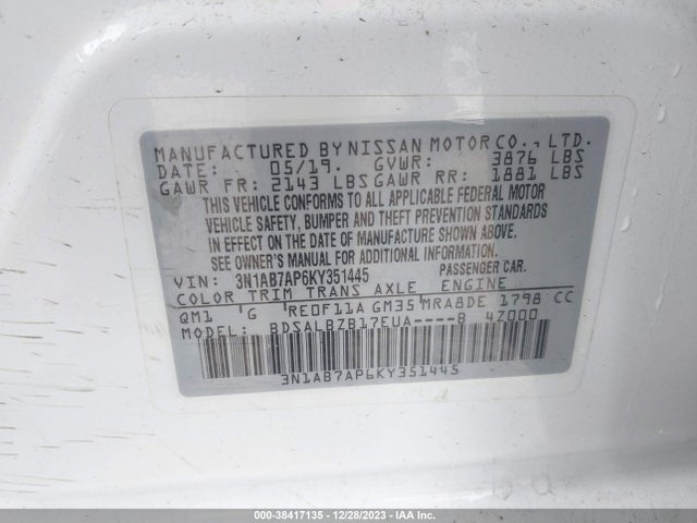 Nissan SENTRA S 2019 3N1AB7AP6KY351445 Image 9