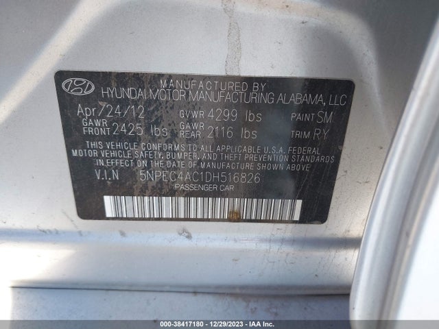 2013 HYUNDAI SONATA LIMITED VIN: 5NPEC4AC1DH516826