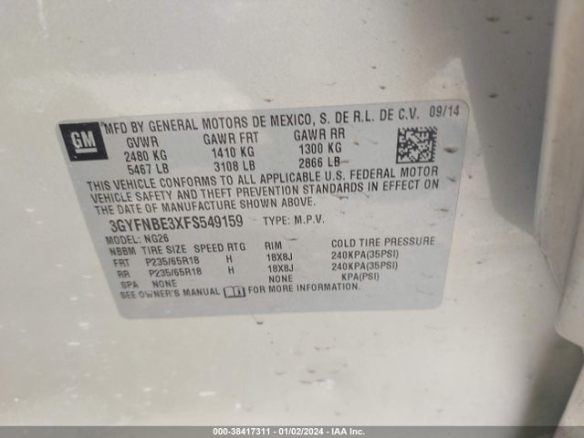 3GYFNBE3XFS549159 Cadillac Srx Luxury Collection