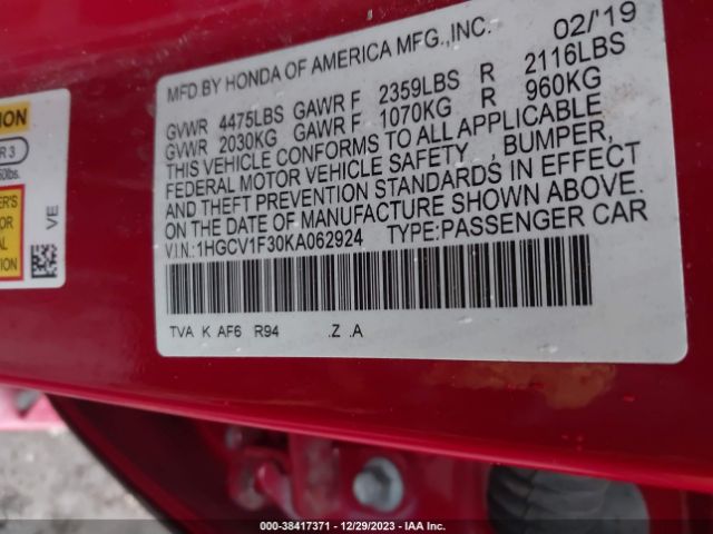1HGCV1F30KA062924 Honda Accord Sport