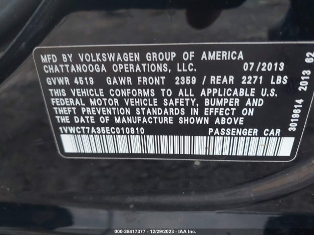 2014 VOLKSWAGEN PASSAT 1.8T SEL PREMIUM VIN: 1VWCT7A35EC010810