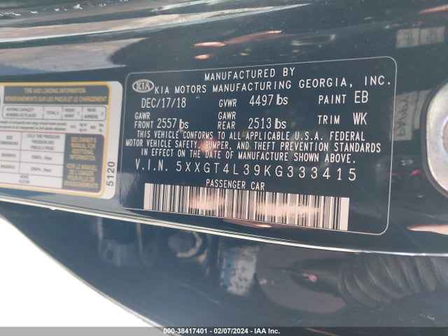 KIA Optima Lx 2019 5XXGT4L39KG333415 Image 9