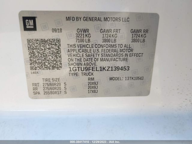 1GTU9FEL1KZ139453 GMC Sierra 1500 Denali