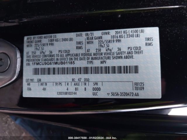 2021 FORD ESCAPE 1FMCU9G61MUB01185 Photo 8