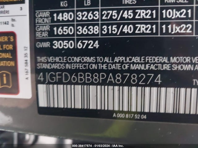Aukcja sprzedaży 2023 Mercedes-benz Amg Gle 53 Coupe 4matic, vin: 4JGFD6BB8PA878274, numer aukcji: 38417574