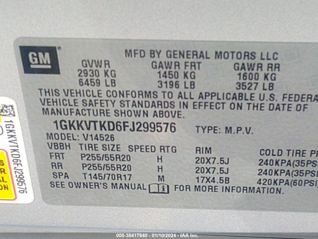 GMC Acadia Denali 2015 1GKKVTKD6FJ299576 Image 9