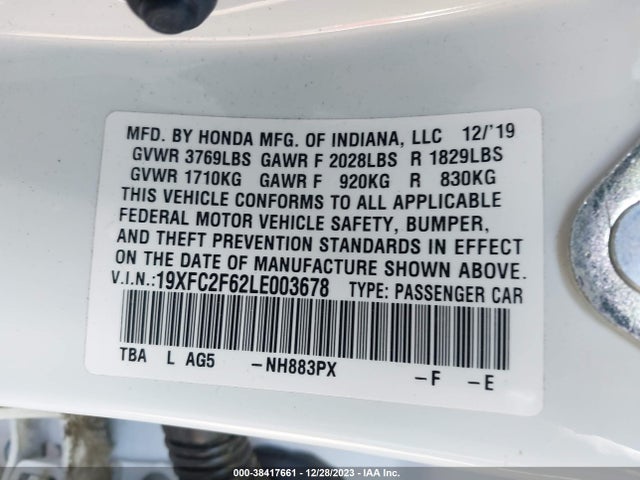 Honda Civic Lx 2020 19XFC2F62LE003678 Image 9