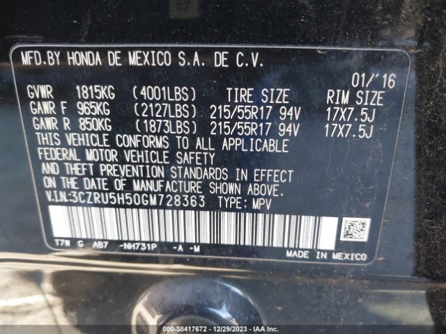 3CZRU5H50GM728363 Honda HR-V EX