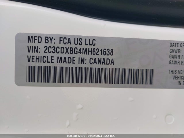 2021 DODGE CHARGER SXT RWD VIN: 2C3CDXBG4MH621638