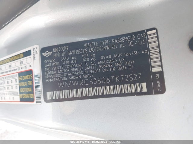 2006 MINI COOPER WMWRC33506TK72527 Photo 8