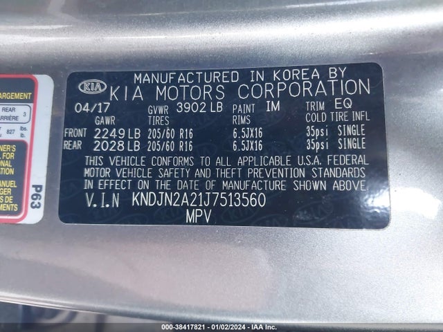2018 KIA SOUL VIN: KNDJN2A21J7513560