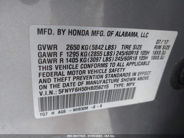 Honda Pilot Ex-l 2017 5FNYF6H50HB056215 Image 9