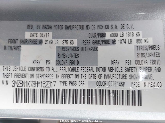 3MZBN1K78HM152317 Mazda Mazda3 Sport
