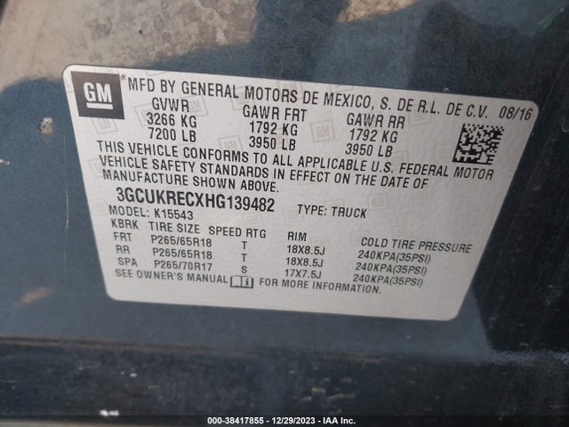 Chevrolet Silverado 1500 2lt 2017 3GCUKRECXHG139482 Image 9