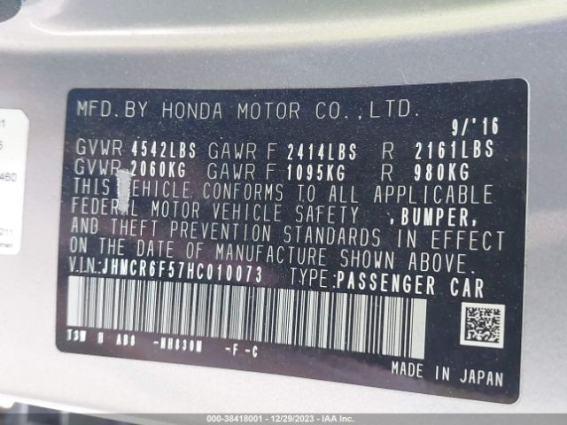 JHMCR6F57HC010073 Honda Accord Hybrid Ex-l