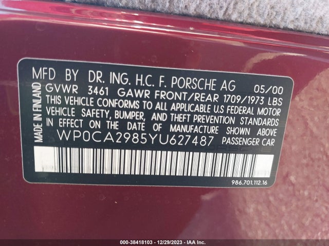 2000 PORSCHE BOXSTER WP0CA2985YU627487 Photo 8