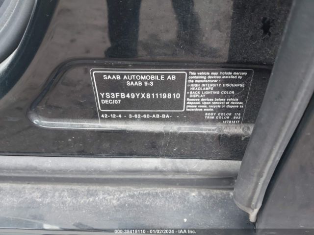 2008 SAAB 9-3 YS3FB49YX81119810 Photo 8