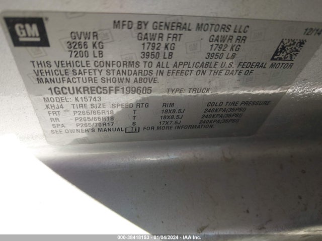 Chevrolet Silverado 1500 2lt 2015 1GCUKREC5FF199605 Image 9