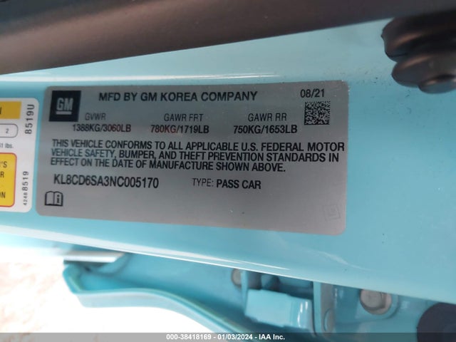 Chevrolet Spark Fwd 1lt Automatic 2022 KL8CD6SA3NC005170 Image 9