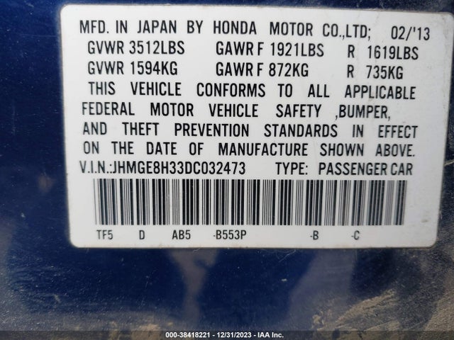 2013 HONDA FIT VIN: JHMGE8H33DC032473