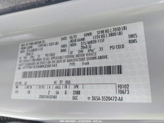 1FTFW1E59MKE86143 Ford F-150 Xlt
