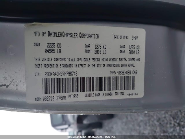 2007 DODGE CHARGER VIN: 2B3KA43R37H796743