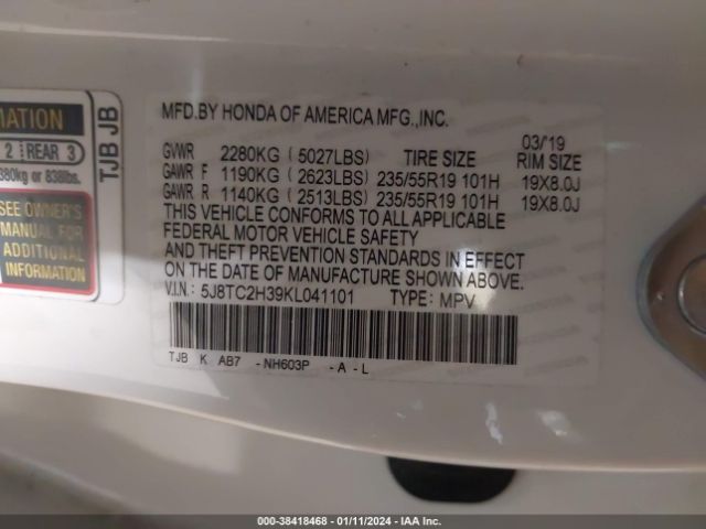 5J8TC2H39KL041101 Acura Rdx Base (a10)