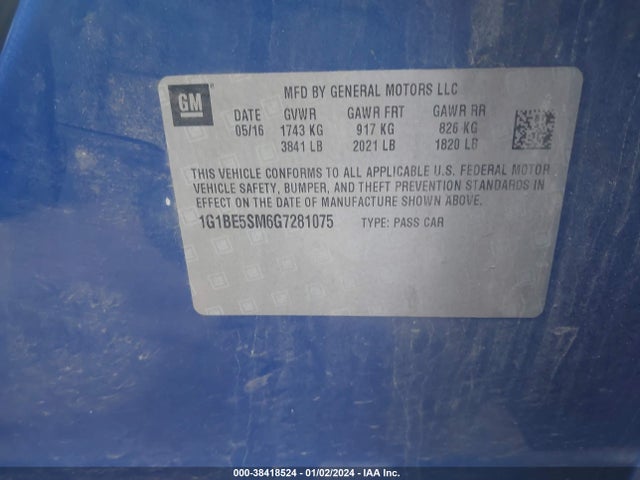 Chevrolet Cruze Lt Auto 2016 1G1BE5SM6G7281075 Image 9