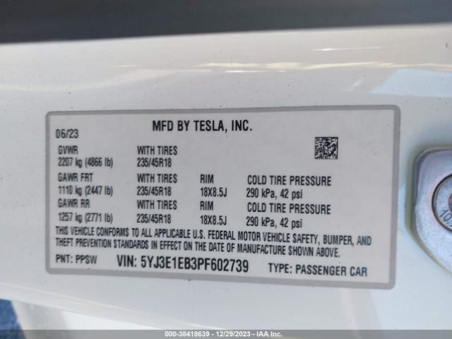 2023 TESLA MODEL 3 5YJ3E1EB3PF602739 Photo 8