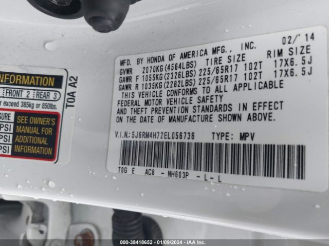 5J6RM4H72EL056736 Honda Cr-v Ex-l