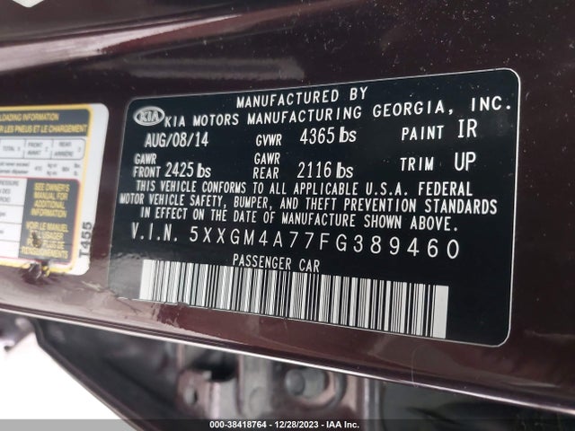 KIA Optima Lx 2015 5XXGM4A77FG389460 Image 9