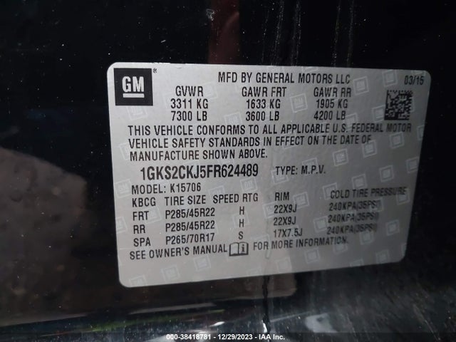 GMC YUKON DENALI 2015 1GKS2CKJ5FR624489 Image 9