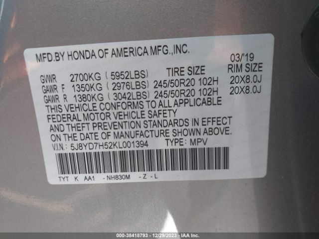 2019 ACURA MDX SPORT HYBRID 5J8YD7H52KL001394 Photo 8